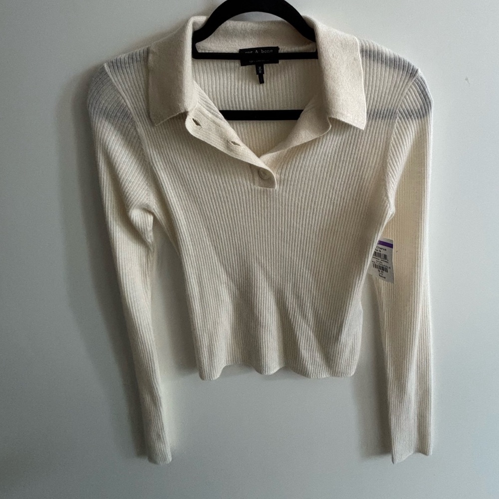 Rag & Bone Ribbed ivory Cashmere Polo